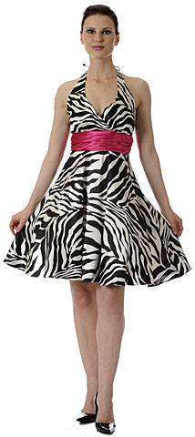 Halter Neck Zebra Print Short Cocktail Dress. p7738p.