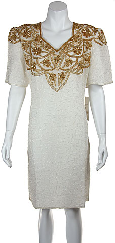 V-neck Floral Beaded Pattern Short Dress