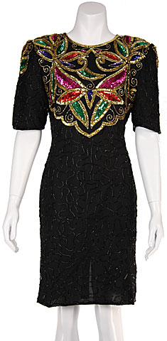 Round neck Short Cocktail Dress with Floral Pattern
