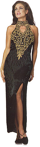 #8016. Halter Neck Design Beaded Formal Dress.