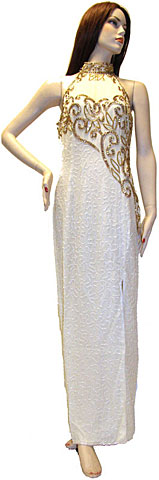#8110. Sequined Silk Beaded Dress with Beautiful Floral Design.