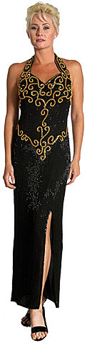 #8129. Halter Neck Round Beads Full Length Formal Dress.