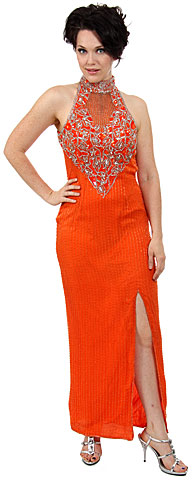Closed Neck Full Length Beaded Formal Gown