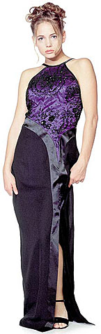 #8491. Satin Beaded Long Formal Dress.
