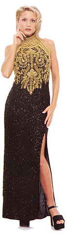 #8571. Closed Neck and Side Slit Full Gown.