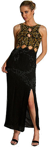 #8697. Sleeveless Sequined Beaded Gown with Small Keyholes.