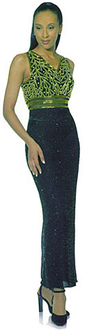 #8824. Stemmed Bead V-Neck Formal Evening Dress.