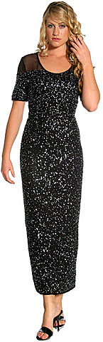 #8847. Transparent Sleeve Handbeaded Evening Dress.
