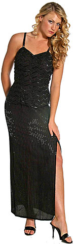 #8875. Thin Strapped Beaded Long Formal Dress.
