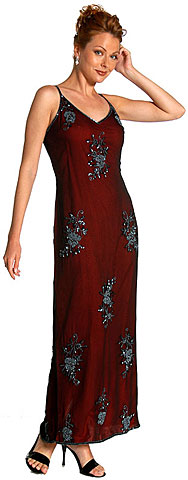 Full Length Floral Beadwork Formal Dress