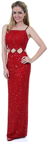Spaghetti Straps Sequined Long Dress with Keyhole Waist