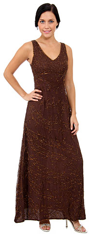 V-Neck Empire Cut A-line Formal Beaded Dress with Keyhole