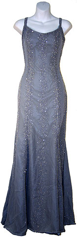 #9227. Flared Sequined Prom Dress with Spaghetti Straps.