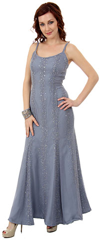 Flared Sequined Formal Dress with Spaghetti Straps. 9227.