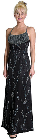 Criss Crossed Floral Beaded Evening Dress