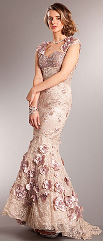 Mermaid Floral Lace Beaded Long Prom Pageant Dress