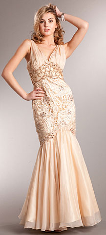Bejeweled Lace Bodice Mermaid Skirt Long Prom Gown. a226.