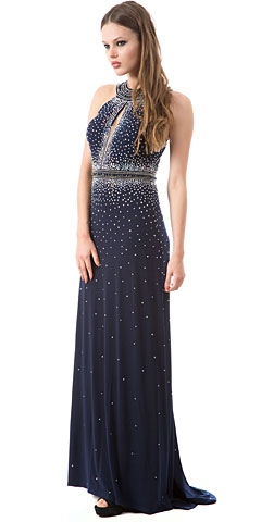 High Neck Sparkling Rhinestones Long Prom Pageant Dress