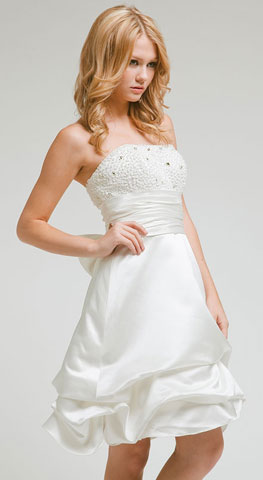 Bridal Satin Strapless Homecoming dress with beaded bodice . a308.