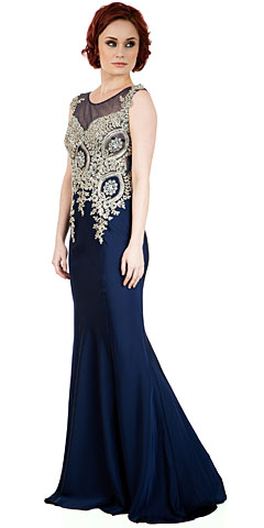 Boat Neck Fully Embroidered Bodice Long Formal Prom Dress