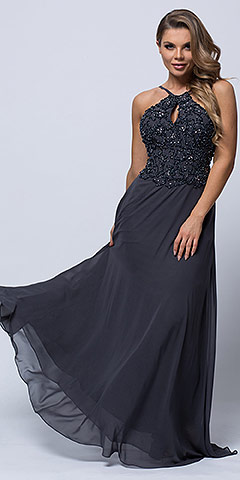 Beaded Halter Top Spaghetti Straps Long Formal Prom Dress. a566.