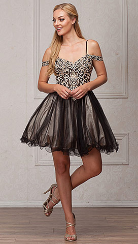 Spaghetti Straps Cold-shoulder Beaded Tulle short Prom Dress. a568.