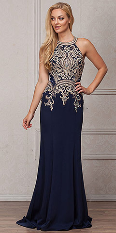 Round Collar Neck Embellished Bodice Long Prom Pageant Dress