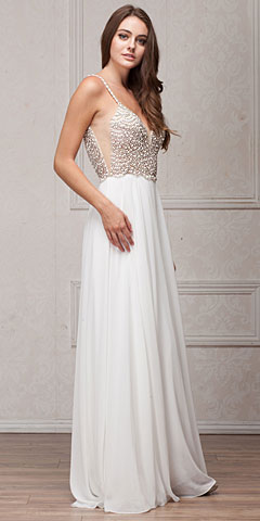 Bejeweled Bodice V-Neck Spaghetti Straps Formal Prom Dress