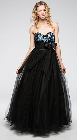 Strapless Sweetheart Neck Long Formal Prom Gown in Mesh
