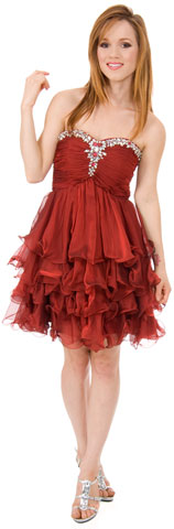 Strapless Silk Chiffon Party Dress with Stones. a608.