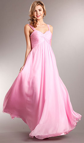 Broad Straps Shirred Bust Long Formal Evening Prom Dress. a622.