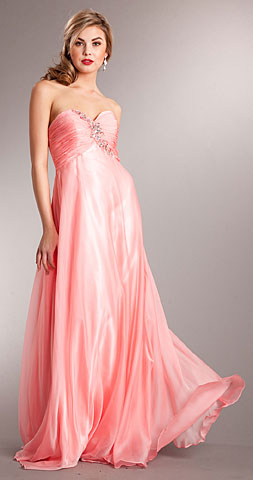 Strapless Shirred Long Formal Prom Dress with Rhinestones. a625.