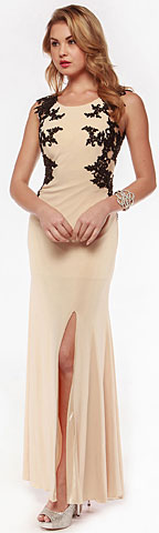Floral Lace Bodice Long Formal Prom Dress with Mesh Back