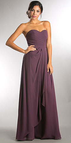 Strapless Pleated Overlap Bust Long Bridesmaid Dress. a640.
