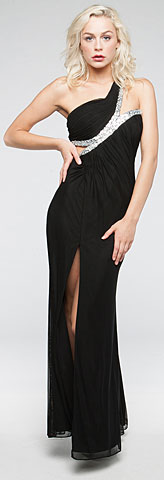 One Shoulder Long Formal Prom Dress with Bejeweled Bodice
