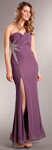 One Shoulder Long Formal Dress with Bejeweled Waist. a702.