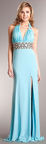 Halter Neck Full Length Formal Prom Gown with Front Slit