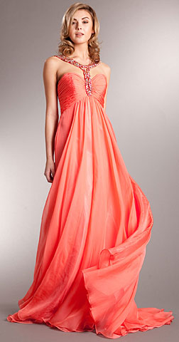 Bejeweled Straps Shirred Long Formal Evening Prom Dress