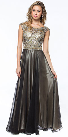 Boat Neck Rhinestones Top Long Evening Prom Dress