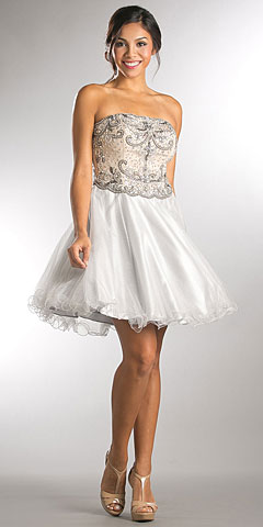 Strapless Beaded Top Shiny Tulle Short Homecoming Dress