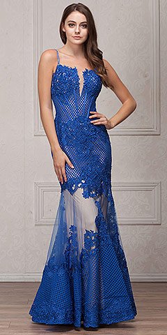 Spaghetti Straps Sequins Lace Mesh Long Prom Pageant Gown. a771.