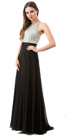 Jewel Bodice Chiffon Skirt Long Formal Prom Dress. a801.