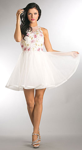 Floral Lace Bodice Short Tulle Homecoming Dress. a819.