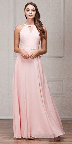 High Round Neck Princess Cut Long Bridesmaid Dress