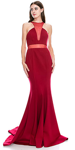 Mesh Neckline & Waist Solid Floor Length Formal Prom Dress. c2024.