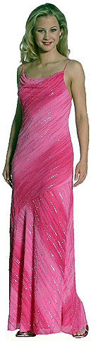 Cowl Neck Spaghetti Straps Sequined Ombre Formal Dress. c2244.