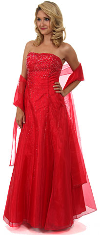 Strapless A-line Layered Beaded Organza Prom Dress. c26218b.