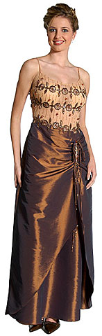 #c26618. Embroidered Prom Dress with Full Taffeta Overlay Skirt.