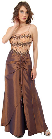 Sheer Mesh Top with Taffeta Overlap Skirt Formal Dress. c26618.