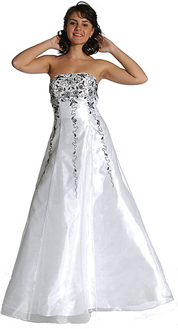 Quinceanera Dresses item c26719. Tube Top Black Beadwork on White Formal Prom Dress.